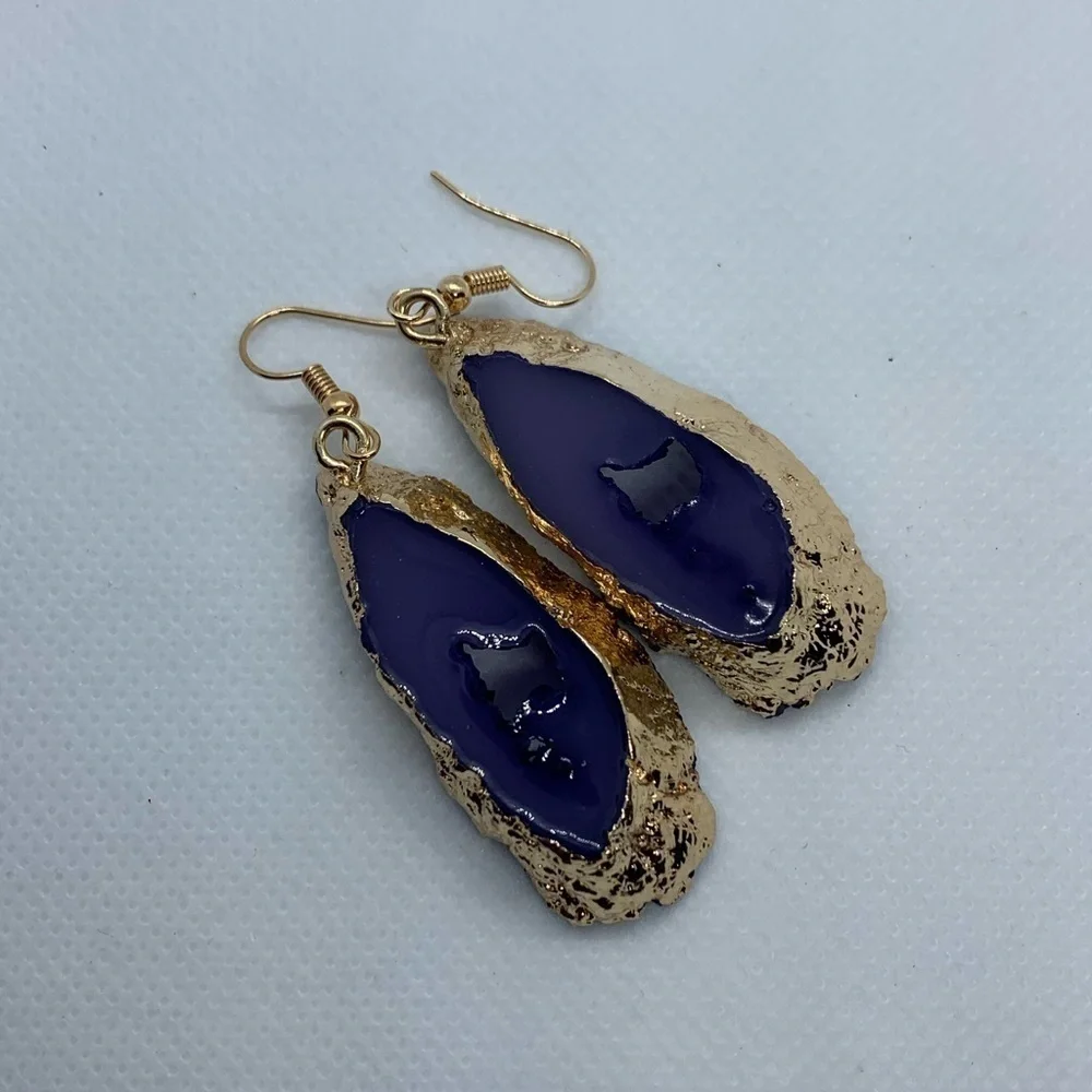 Boho Purple Imitation Plastic Stone Geode Earrings